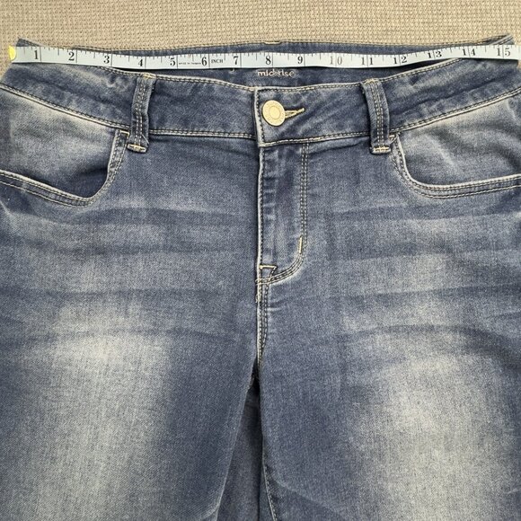 M Jeans By Maurices Womens Size M Reg Blue Denim Jeans Red Plaid Cuff Med Wash - Picture 8 of 15